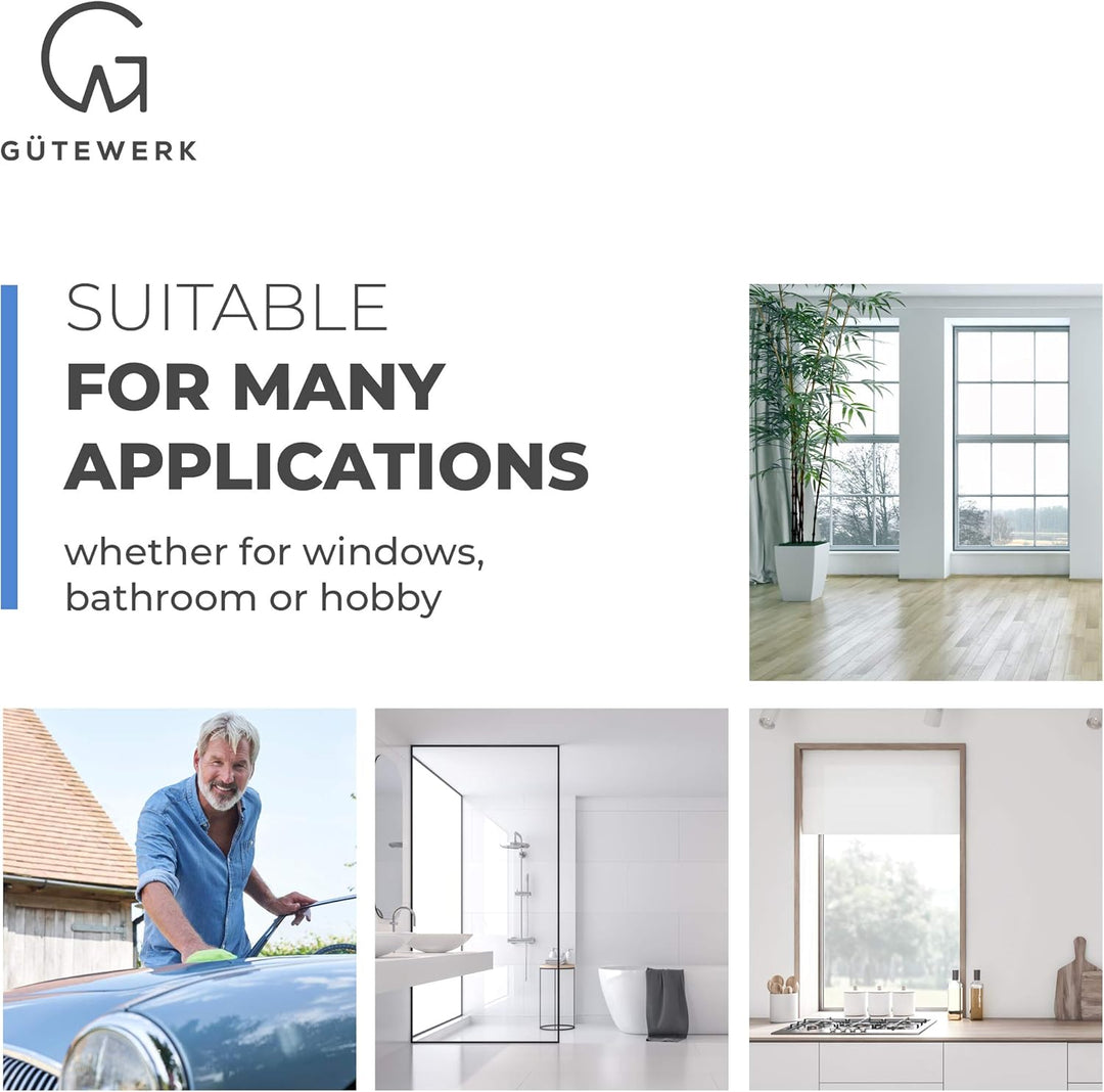 GÜTEWERK Duschabzieher Set mit Halter - schwarz 23 cm breit - ohne Bohren Silikon Abzieher Dusche Ba