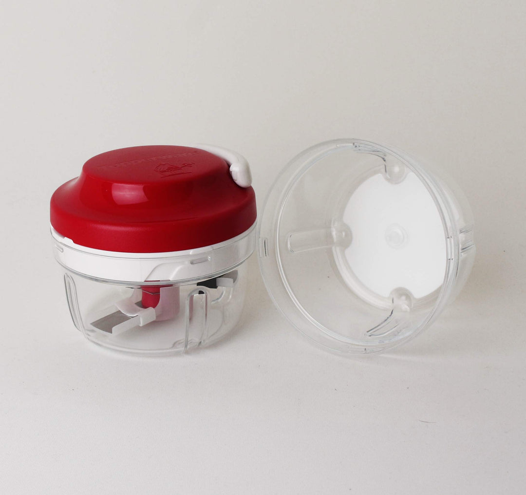 TUPPERWARE Chef Turbo-Chef Rot/Transparent + 1x Ersatzbehälter Transparent D158 Zwiebeln Zerkleiner