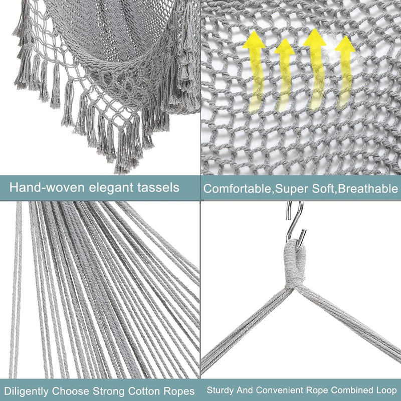 Hängesessel Hängestuhl Aus Weichem Baumwollseil Mit Hochbelastbarer Metallstange,Geeignet Indoor Out