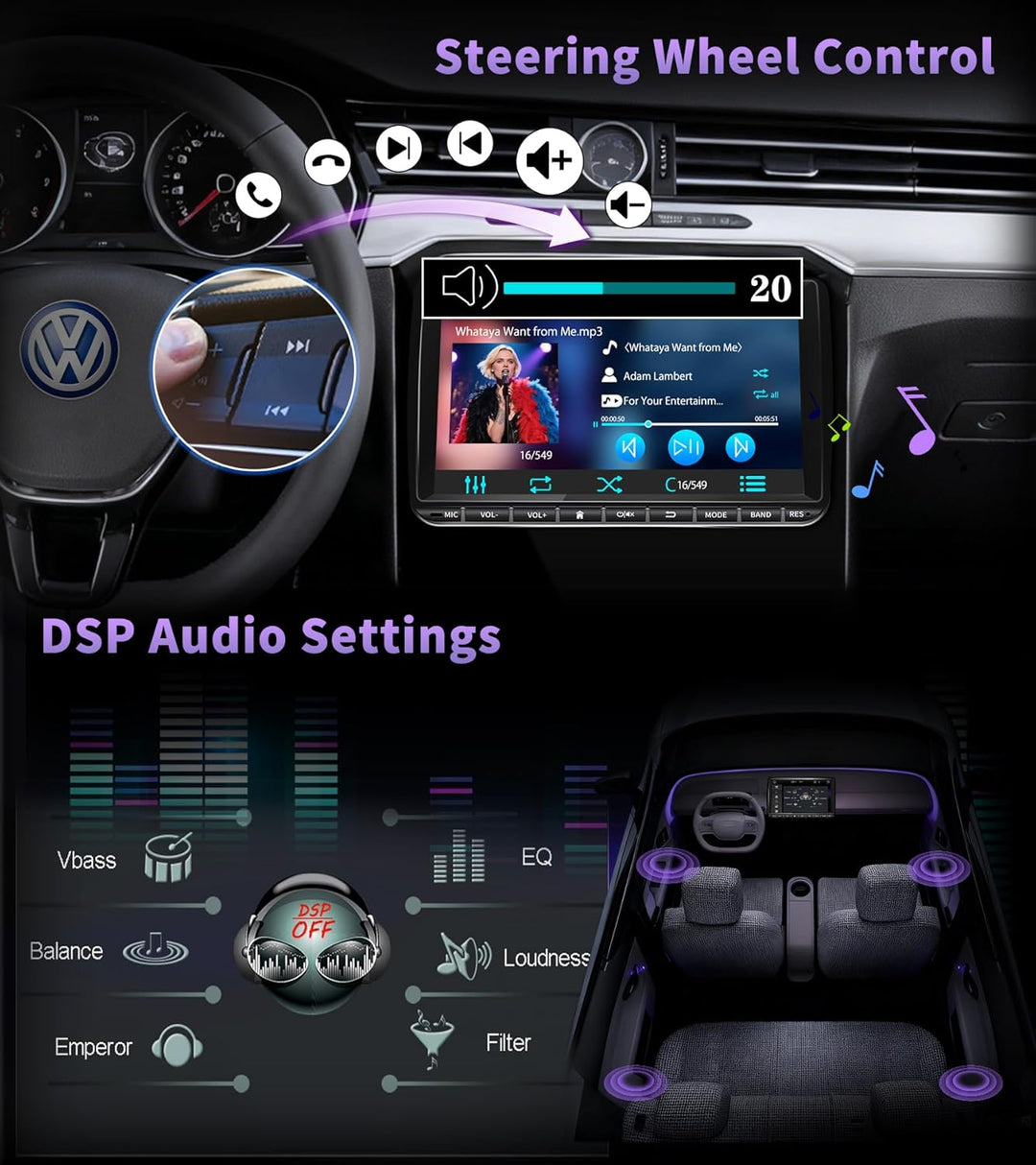 URVOLAX DAB+ Autoradio mit Bildschirm für VW Skoda Seat: 9 Zoll Doppel DIN Radio mit Wireless Apple