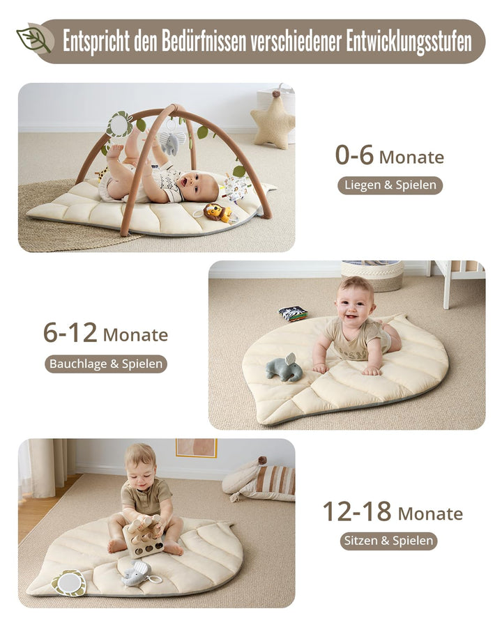 Blissful Diary Spielbogen Baby, Übergrosses Blattförmiges Spieldecke Baby Gym Activity Decke mit 6 A