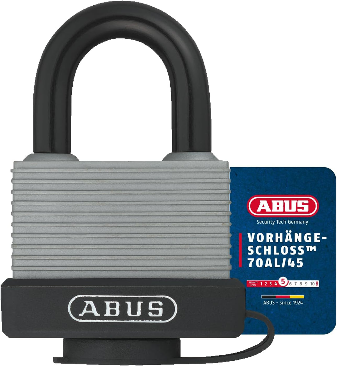 ABUS Vorhängeschloss 70AL/45 aus massivem Aluminium - wetterfest - mit Schutzkappe und Kunststoffumm
