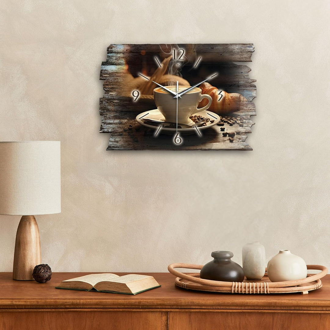 Kreative Feder Designer Wanduhr „Cappuccino“ aus Holz 40x27cm im Shabby Style Design - Designeruhr m