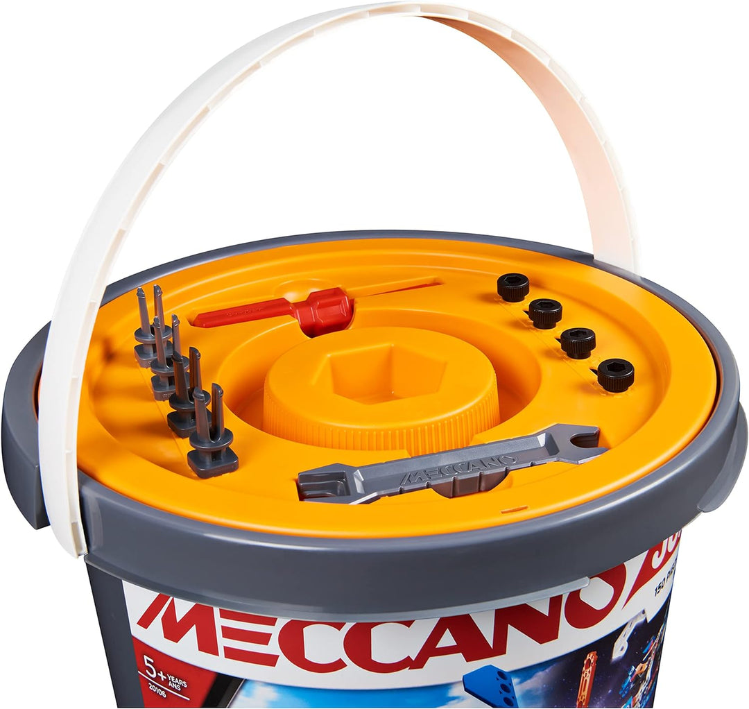 MECCANO Junior, 150-Piece Bucket STEAM Model Building Kit for Open-Ended Play, Festive Christmas STE