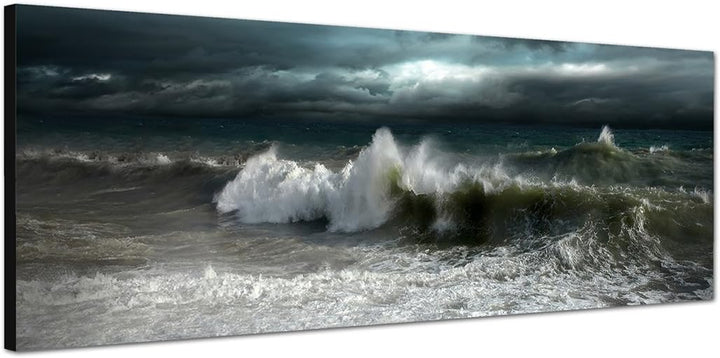 Paul Sinus Art Panoramabild auf Leinwand und Keilrahmen 150x50cm Meer Wellen Dunkelheit Sturm