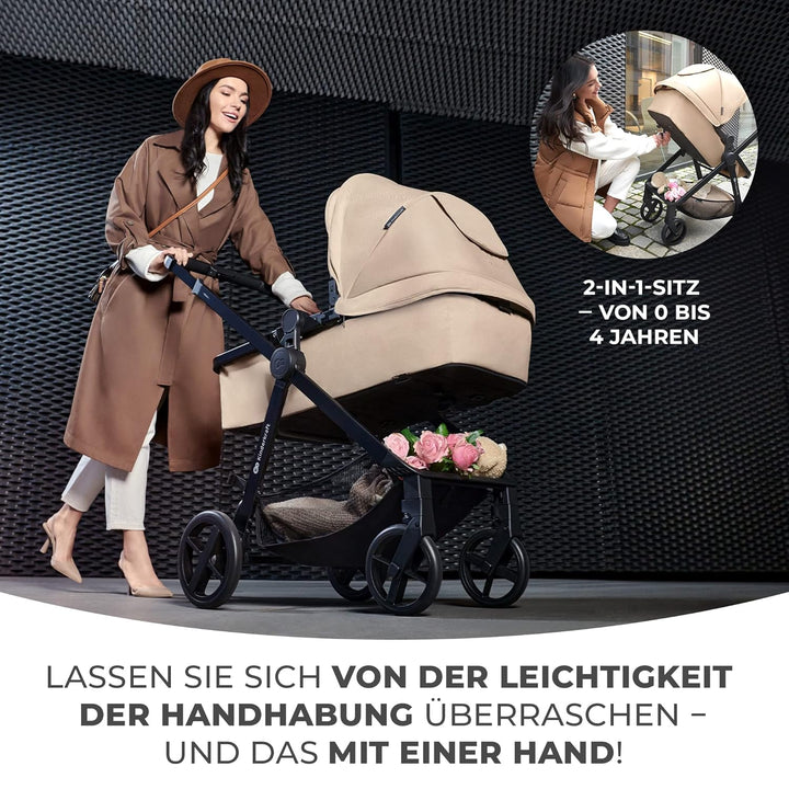 Kinderkraft NEWLY Kinderwagen 4 in 1, Komplettset bis 22 kg, Leicht Kombikinderwagen mit Babyschale