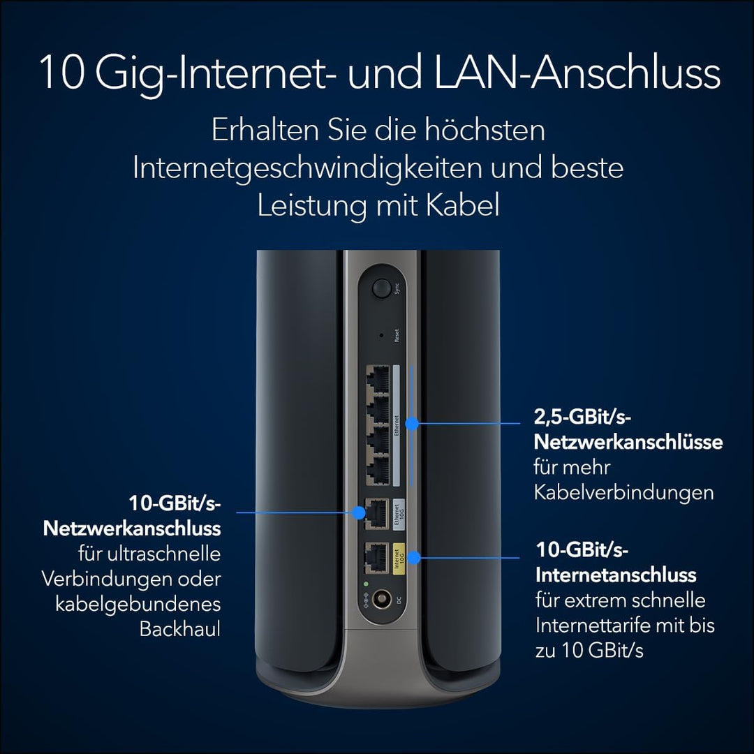 NETGEAR Orbi Next Generation 7 Mesh Quad-Band WLAN-System (RBE973SB)| WLAN-Router 7 + 2 Satelliten |
