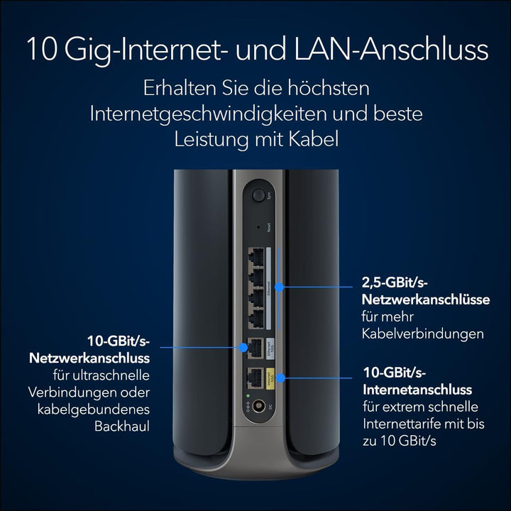 NETGEAR Orbi Next Generation 7 Mesh Quad-Band WLAN-System (RBE973SB)| WLAN-Router 7 + 2 Satelliten |
