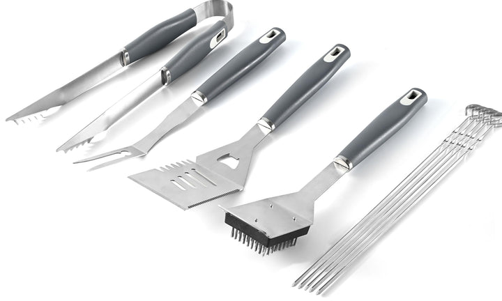 Premium Grillzubehör Set 10-teilig Edelstahl Rostfrei - Grillwerkzeug Set mit Spatel, Grillzange, Fl