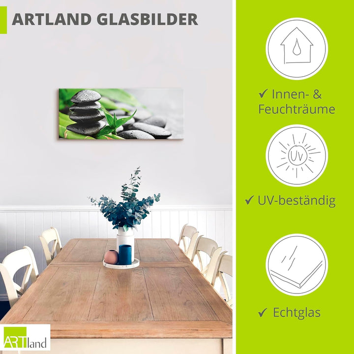 ARTland Glasbilder Wandbild Glas Bild einteilig 125x50 cm Querformat Asien Wellness Zen Steine Lavas