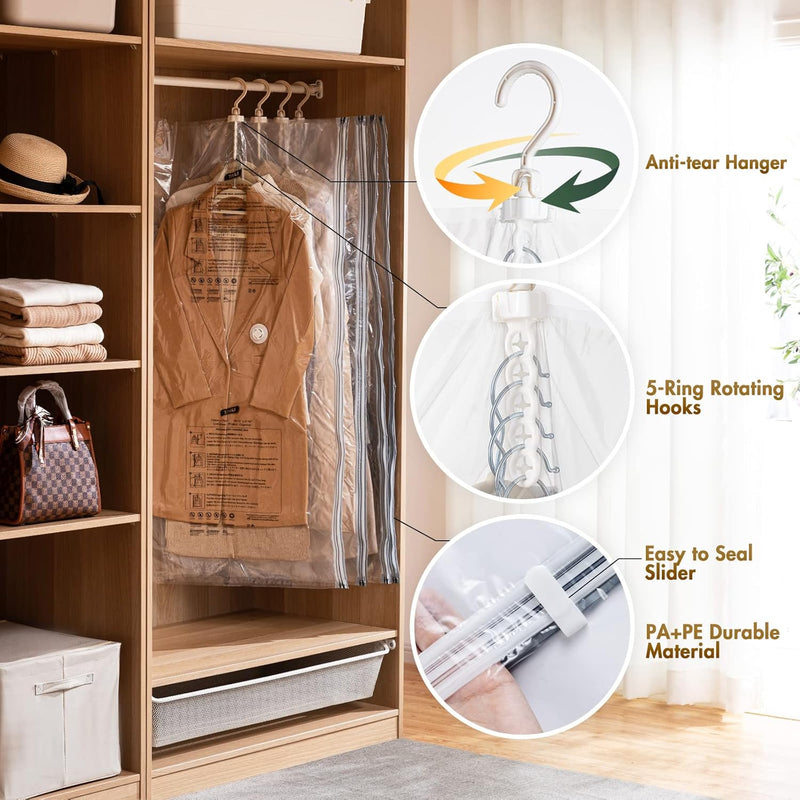 TAILI Hängende Vakuumbeutel für Kleidung, 4 Packungen (135x70cm), Vakuumierbeutel Kleidung für Anzüg