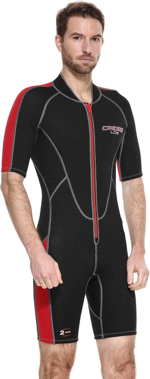 Cressi Lido Man - Shorty Neopren High Stretch 2 mm Neoprenanzug für Herren Schwarz -Rot XS, Schwarz