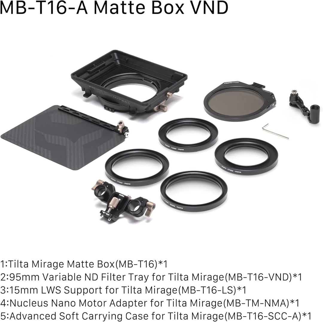 Tilta Mirage VND Kit – Modulare Matte Box mit variablem ND-Filter + Zubehör MB-T16-A Matte Box + VND