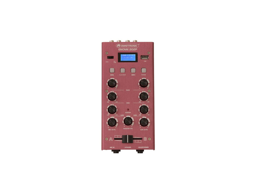 OMNITRONIC GNOME-202P Mini-Mixer rot | 2-Kanal-DJ-Mixer mit Bluetooth und MP3-Player im Miniaturform