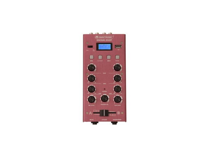 OMNITRONIC GNOME-202P Mini-Mixer rot | 2-Kanal-DJ-Mixer mit Bluetooth und MP3-Player im Miniaturform