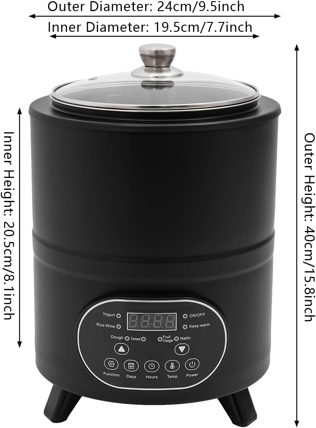 Joghurtmaschine 8 Liter, Edelstahl 304, Joghurtbereiter mit Temperaturregelung 25-80°C, für Fruchtes
