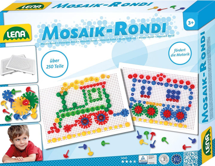 Lena 35710 - Mosaik Steckspiel &amp; Rondi Spielset 3 in 1, mit 240 Mosaiksteckern 10 mm und 15 mm, 2 St