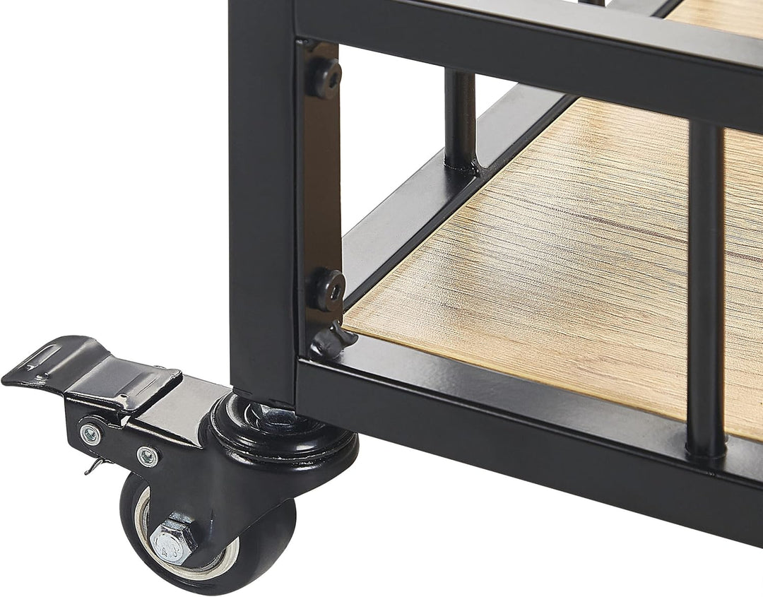 Beliani Servierwagen Heller Holzfarbton Metall schwarz mit Weinregal Glashalter Hullet
