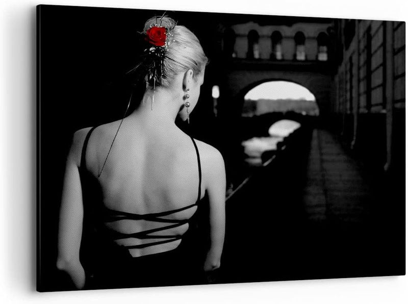 Bilder auf Leinwand 100x70cm Leinwandbild mit Rahmen Lady Rose Mystery Gross Wanddeko Bild Schlafzim