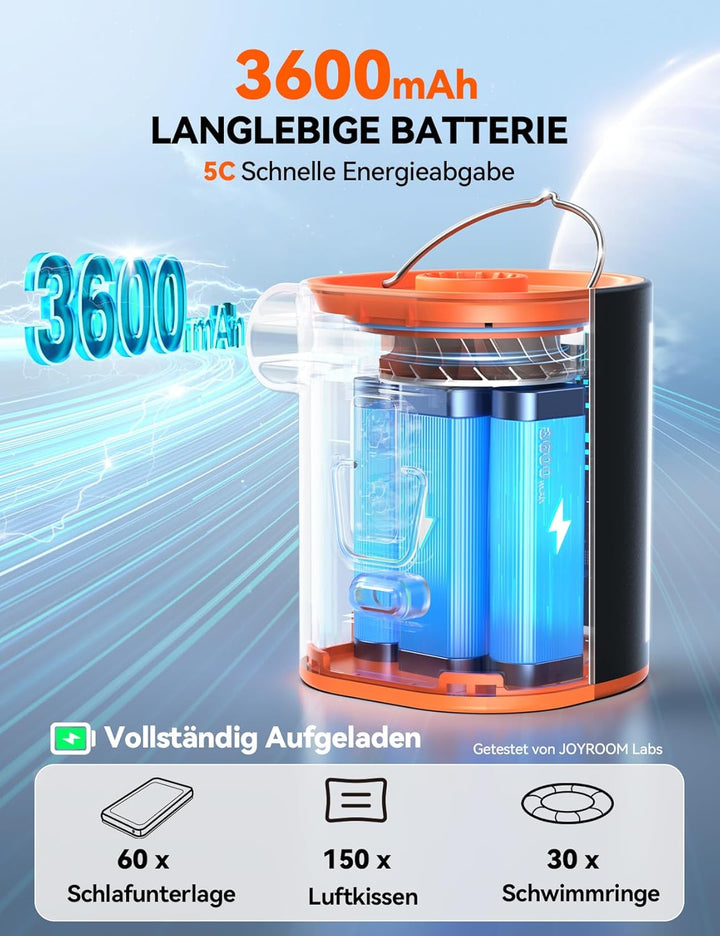 JOYROOM Elektrische Luftpumpe Kompakte für Luftmatratze mit Campinglampe, 4.8 kPa Wiederaufladbare L