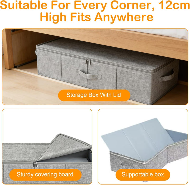 2 Stück unterbett aufbewahrungsbox 12cm Hoch Unterbettkommode Faltbarer Unterbettbox Stoff Bettkaste