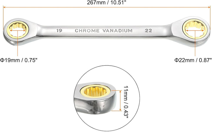 QUARKZMAN Doppelbox-Endringschlüssel 19mm x 22mm Metrisch 72-Zahn-Ratschengetriebe-Schlüsselwerkzeug