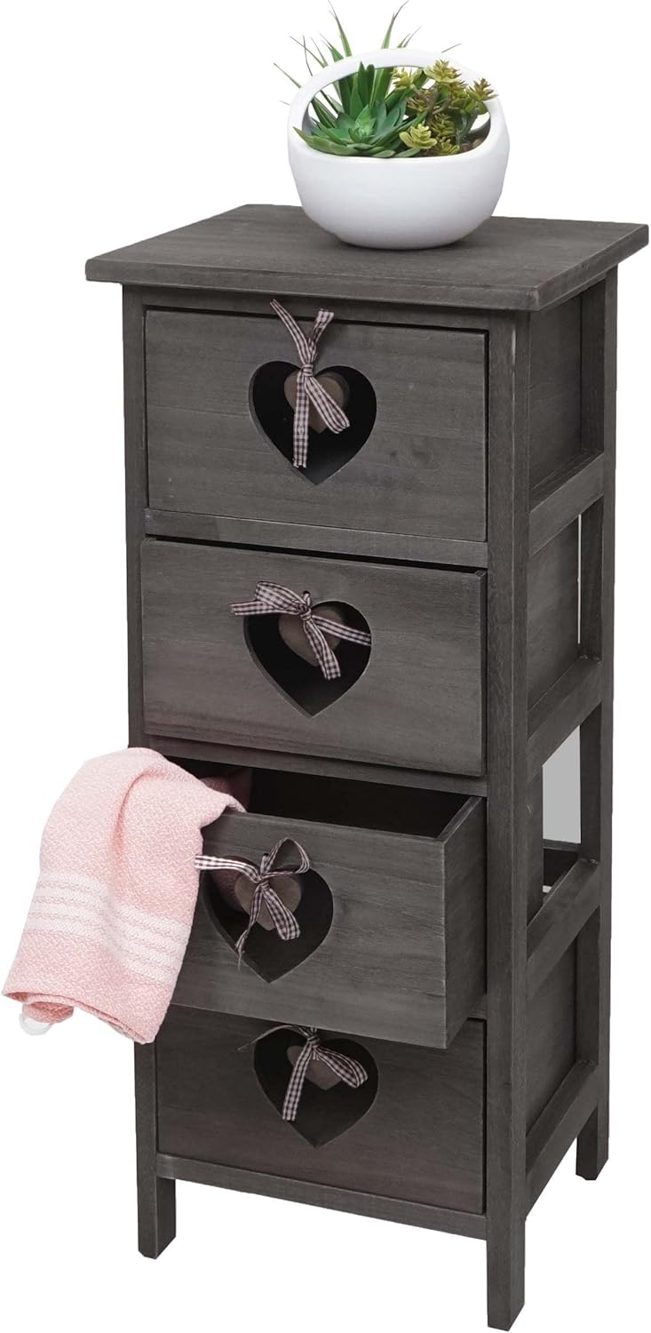 Mendler Kommode Forli, Schubladenkommode Schrank, 4 Schubladen mit Herzen 70x29x25cm, Shabby-Look, V