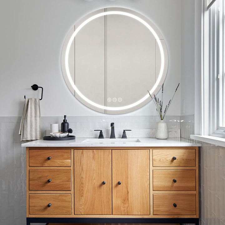 Badezimmerspiegel mit Beleuchtung, 70cm Runder Spiegel mit Beleuchtung, Wandspiegel mit Frontbeleuch