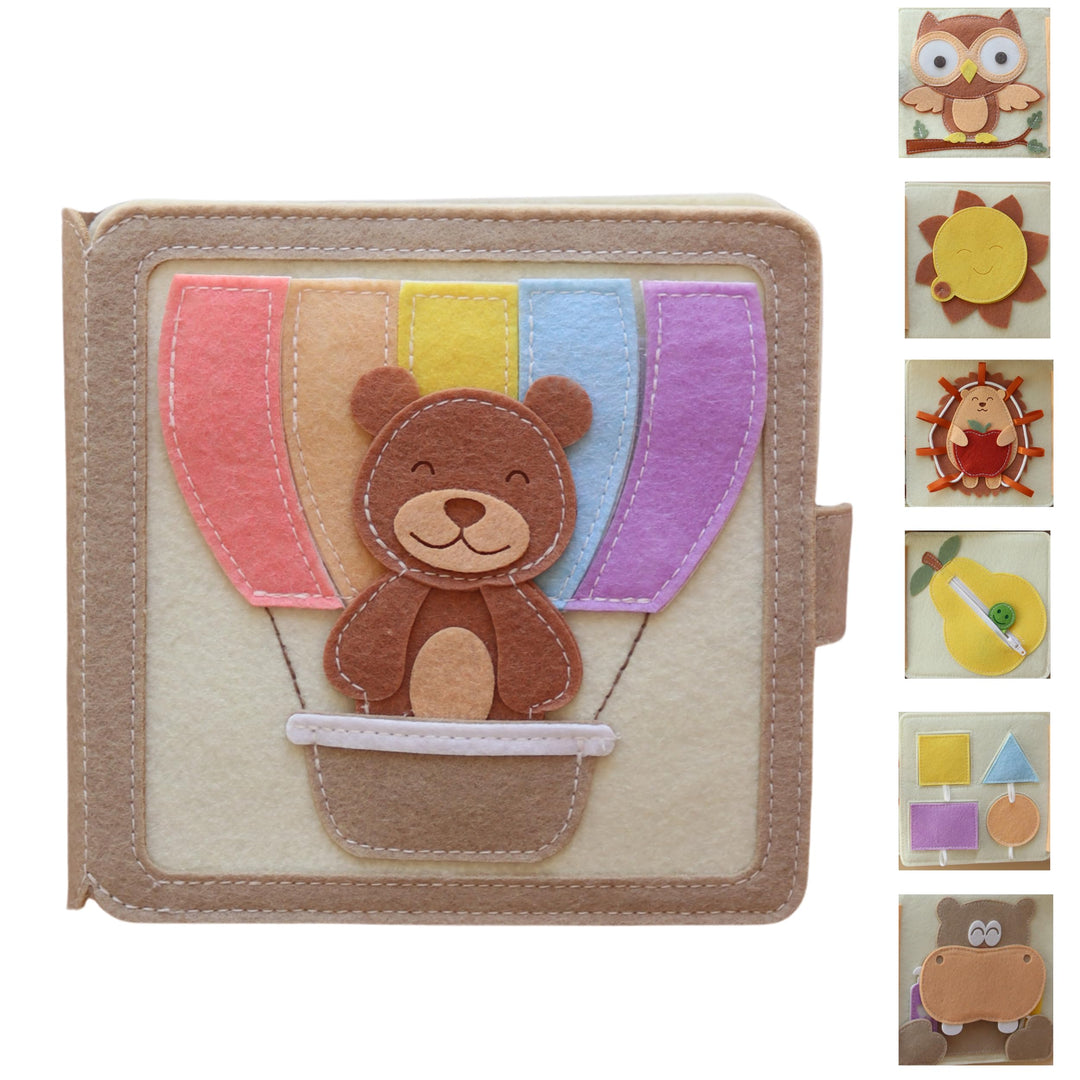 Mini Quiet Book Bärchen – Handgefertigtes Filz-Sensorikbuch mit Fingerpuppe – Bildschirmfreies Spiel