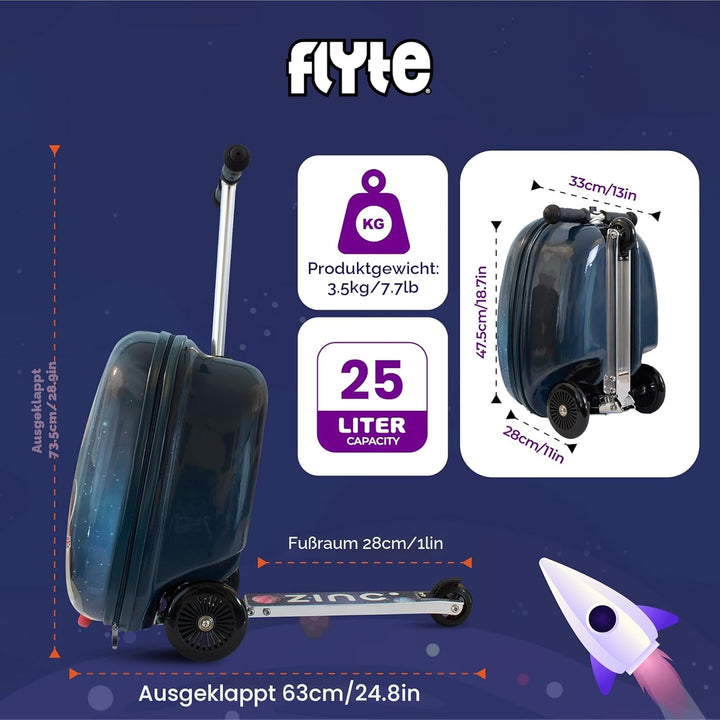 FLYTE Roller-Koffer, Faltbarer Kinderkoffer - Hartschale, Ride On mit Rädern, 2-in-1, 18 Zoll, 25 Li