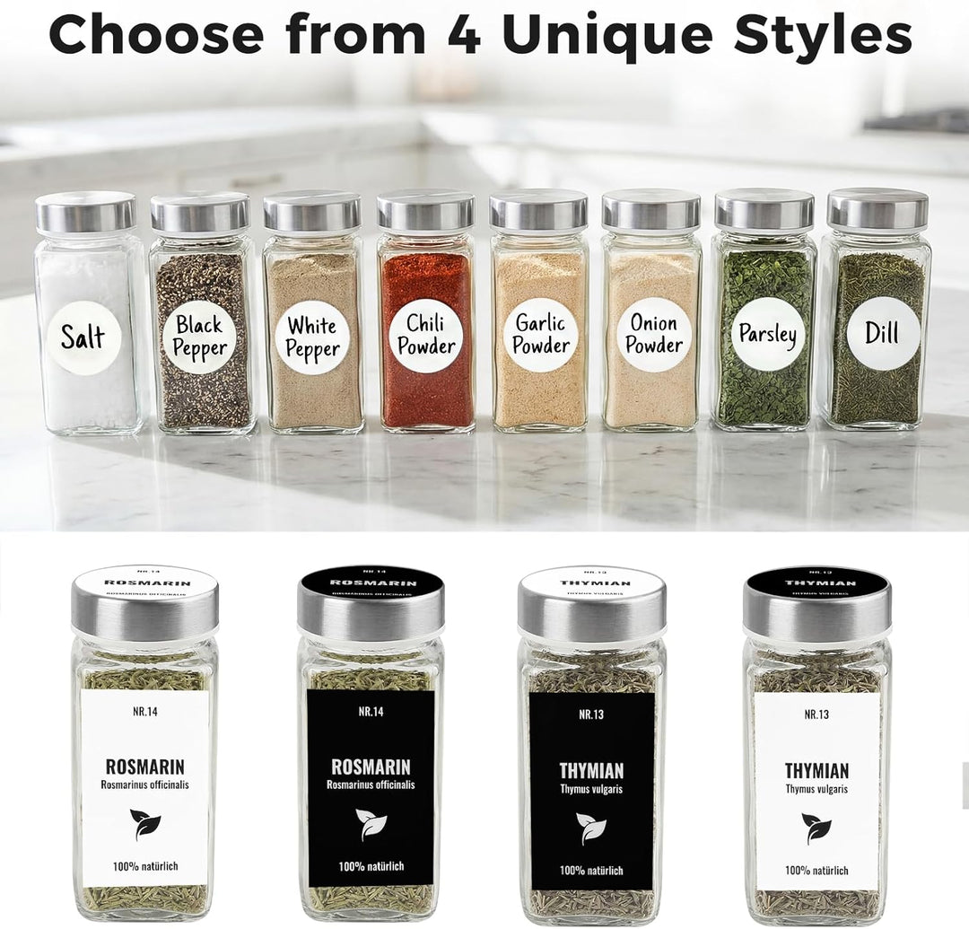 12pcs Gewürzgläser Eckig mit Edelstahldeckel, 120ml Glasbehälter mit Streueinsatz, Luftdichte Gewürz