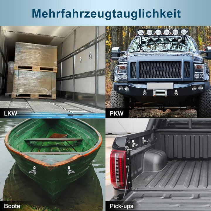12 Stück Verzinkte Zurrösen - Augplatte mit 6mm D-Ring & 3mm Grundplatte für Ladungssicherung - Anhä