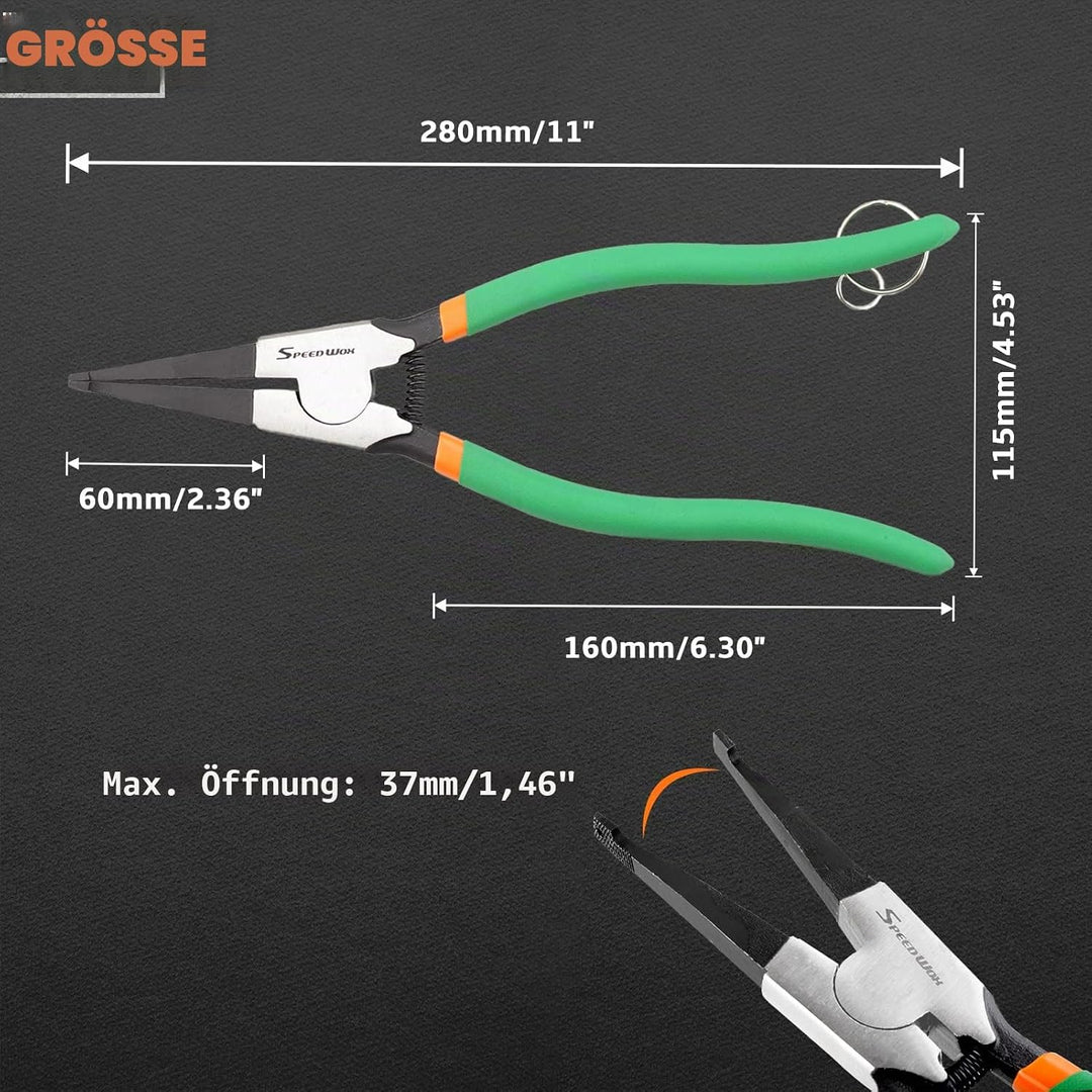 SPEEDWOX Spezielle Winkelspitze Sicherungsringzange 11 Zoll Halteringe Zange zum Entfernen Installat