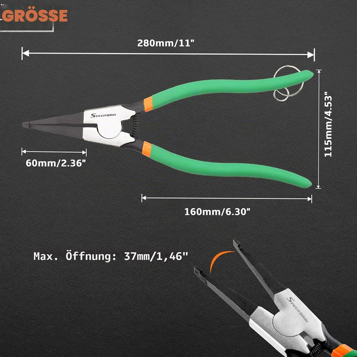 SPEEDWOX Spezielle Winkelspitze Sicherungsringzange 11 Zoll Halteringe Zange zum Entfernen Installat