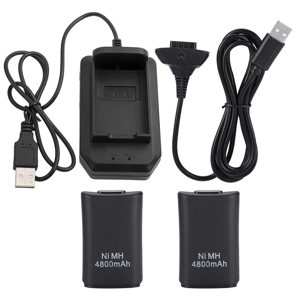 Xbox 360 Controller Akku Set, 2X 4800mAh NiMH Akkus mit Ladestation, USB-Ladekabel, 2 Batteriegehäus