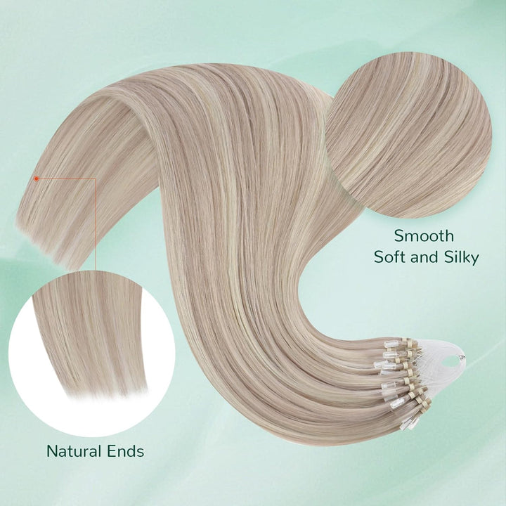 Easyouth Blond Microring Extensions Echthaar Micro Ring Extension Aschblond Mix Gelbblond Microring