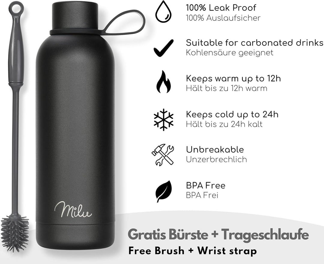 Milu Thermosflasche 750ml Isolierte Edelstahl Thermo Trinkflasche Thermoskanne Auslaufsichere Isolie
