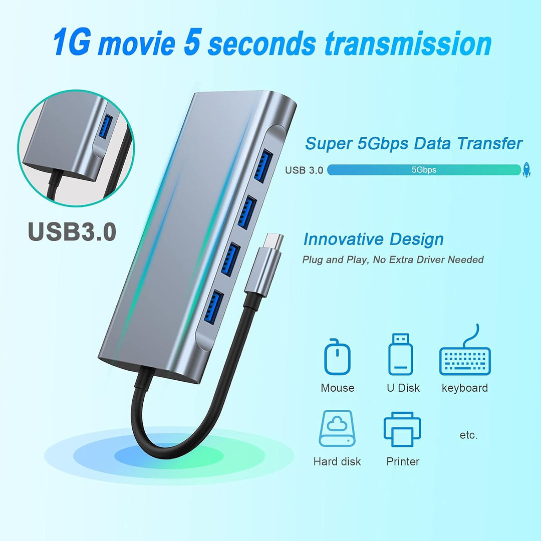 USB C HUB, Docking Station, 11-in-1 USB C Adapter mit 4K-HDMI, VGA, USB 3.0 Port, Type C PD, Etherne