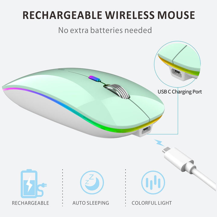 Uiosmuph G12 Maus Kabellos, LED 2.4G Leise Funkmaus Wiederaufladbar Wireless Mousemit Nano USB Empfä