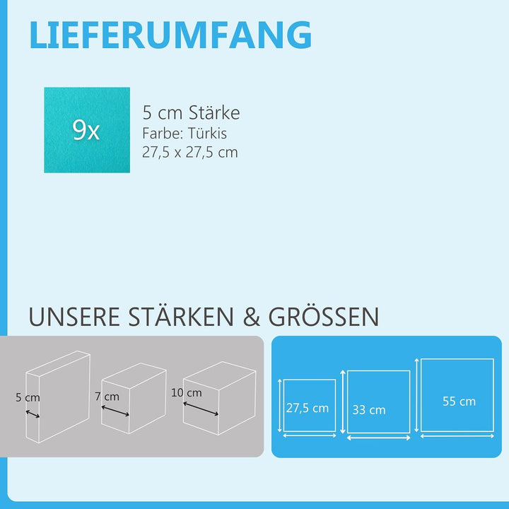platino24 Akustikpaneele aus Basotect G+ mit Filzoberfläche I 9 Stück I 27,5 x 27,5 cm I Stilvolle W