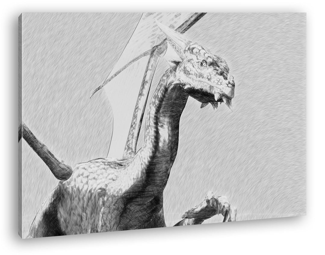 deyoli freundlicher Drache Format: 80x60 Effekt: Schwarz/Weiss als Leinwand, Motiv fertig gerahmt au