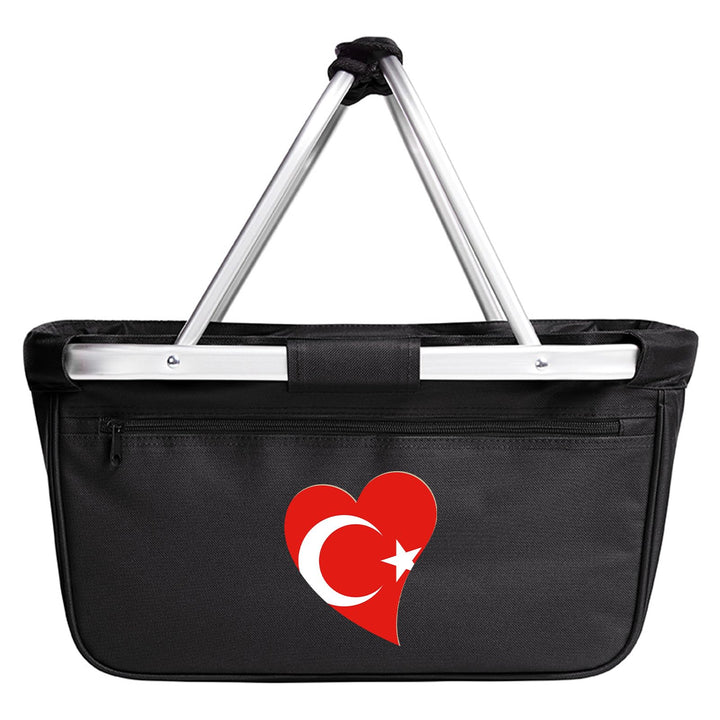 Huuraa Einkaufskorb Türkei Flagge Herz Geschenk | 20 Liter Black faltbarer Tragekorb Geschenkidee