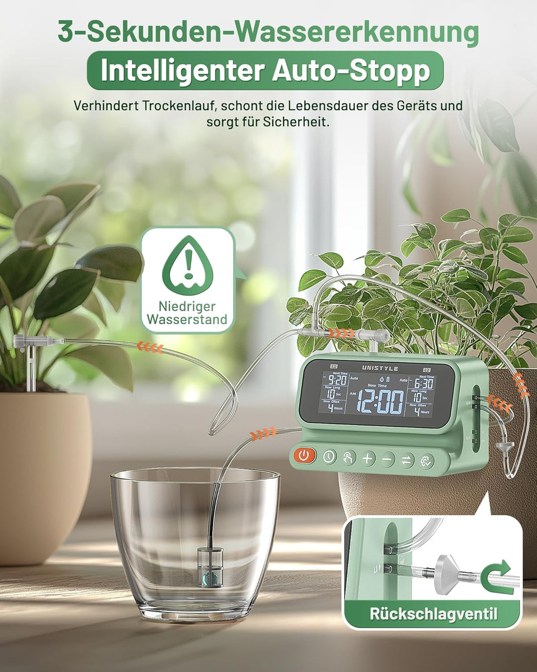 Unistyle Automatische Bewässerung, Doppelpumpe, Einstellbare Wassermenge, Pflanzenbewässerung indoor