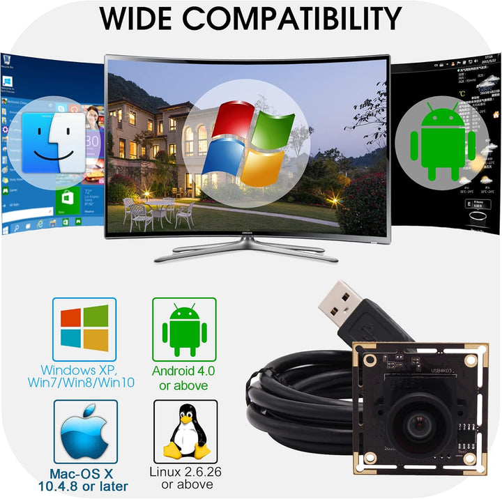 Svpro 4K USB Kameramodul Ultra HD Mini USB Kameraboard mit 110 Grad Objektiv Weitwinkel ohne Verzerr