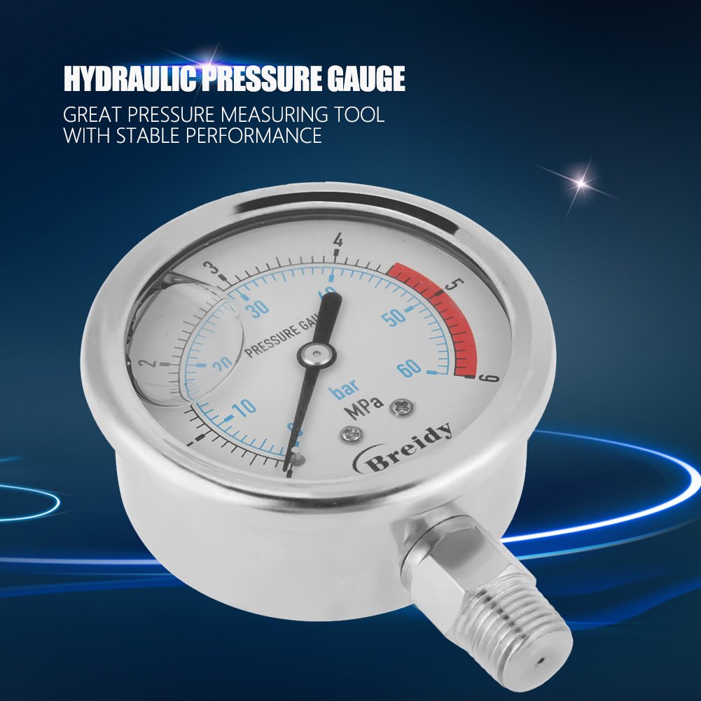 0-60Bar 0-6Mpa Luftdruckmesser, 1/4 "NPT 60mm Dial Luft Hydraulischer Wasser Manometer