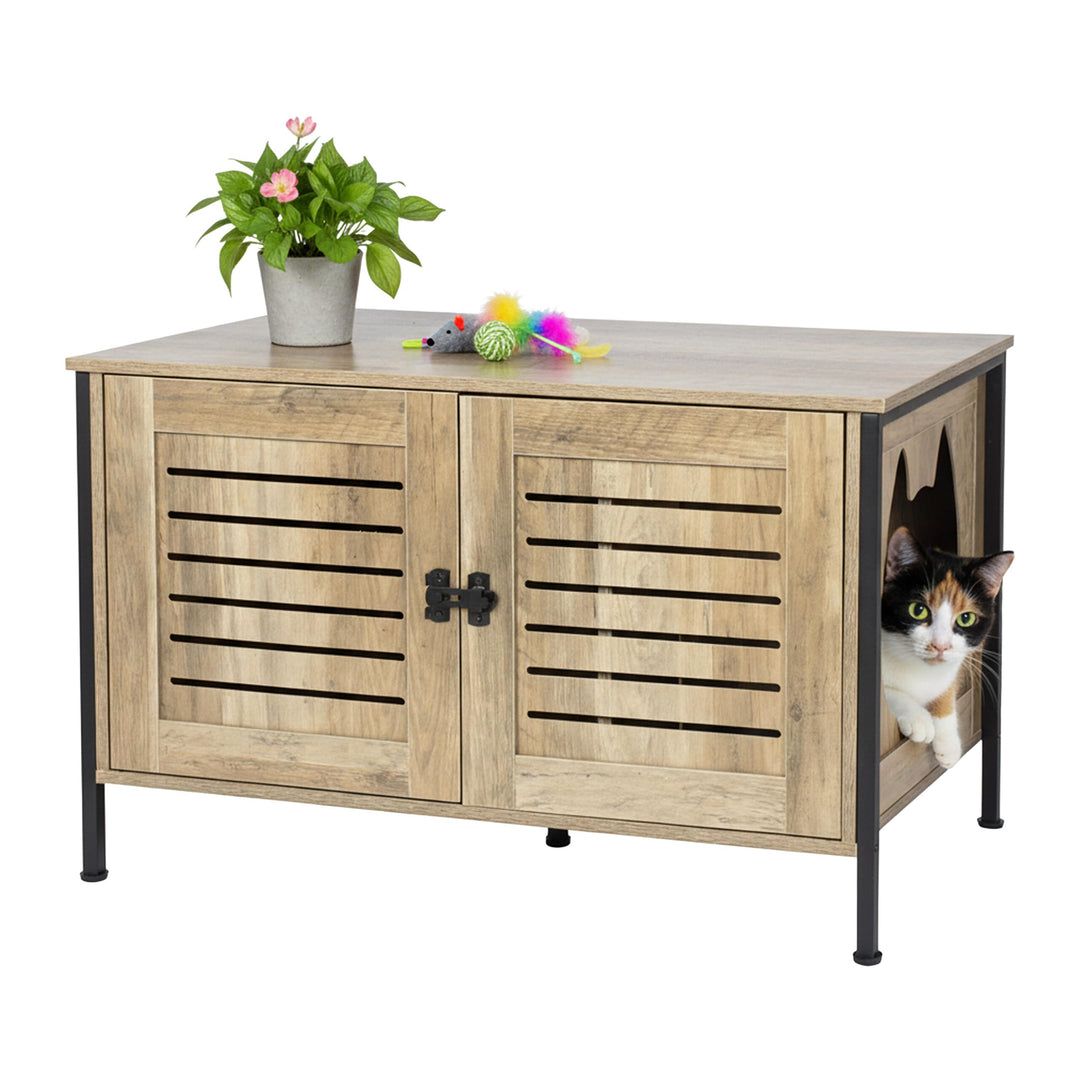 Relaxdays Katzenschrank für Katzentoilette, Schloss, Trennwand, Eingang, Katzenklo verstecken, HBT: