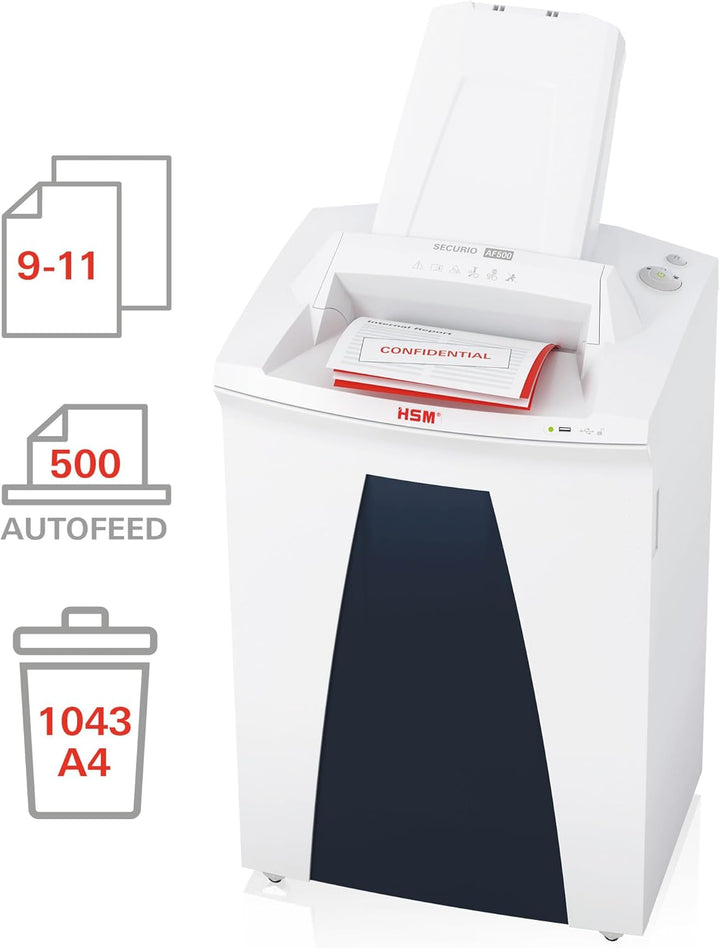 Autofeed Aktenvernichter HSM SECURIO AF500, Sicherheitsstufe 5, mit zusätzlicher manueller Eingabemö