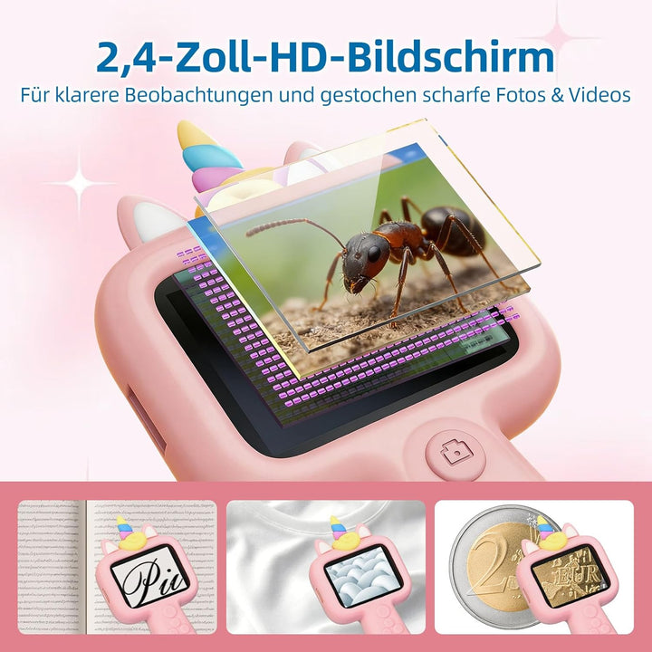 QUBAI 600x Mini-Handy-Mikroskop für Kinder, 2,4" IPS, USB, LED, physisch & digital, tragbar, ab 3 Ja