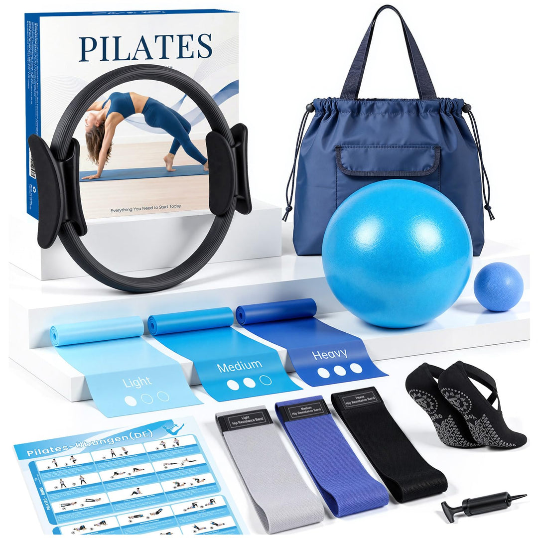 Pilates Set - Pilates Ball, Pilates Ring, Pilates Socken, 3 Stufen Fitnessbänder and Terrabänder, Pi
