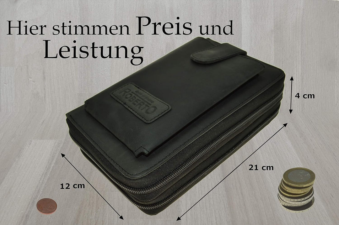 flevado Grosse Geldbörse Buisness Tasche Vintage Büffelleder Roberto Handgelenk Tasche Urlaubs Reise